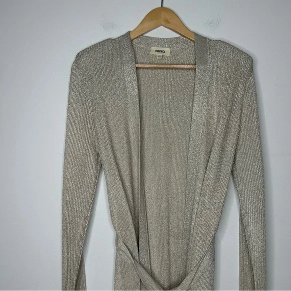 L’Agence Rhea Open Front Tie Knit Cardigan Sweater Gold Women’s Large Hybrid